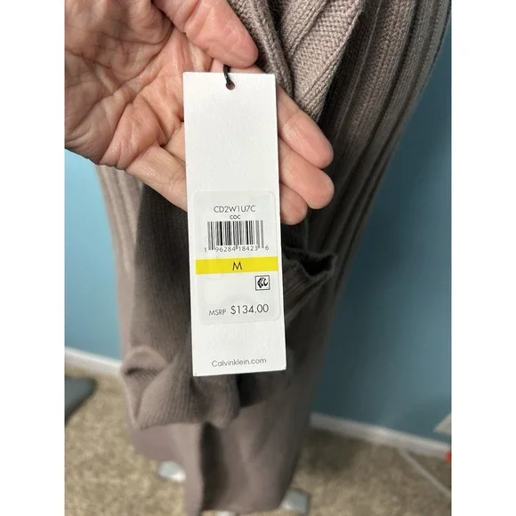 Calvin Klein Ribbed Puff Sleeve Sweater Dress Women's M Tan Pullover (C1) - Picture 4 of 7